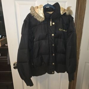 Apple Bottoms Women's Black Puffer Coat with Gold Details